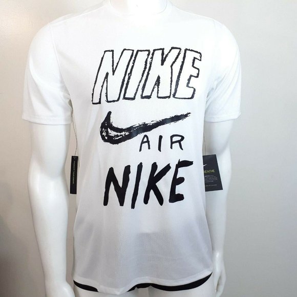 Nike Breathe Run Top Short Sleeve GX Running Shirt White Black Men’s Medium - Picture 6 of 8